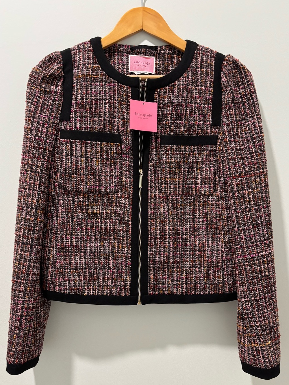 kate spade Pink Multi-Color Tweed Zip Jacket, Size XS, Wedding, Cocktail, Luxury
